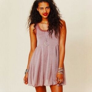 Free People Beach Cruise Town Dusty Pink Silver Shimmer Tank Mini Dress